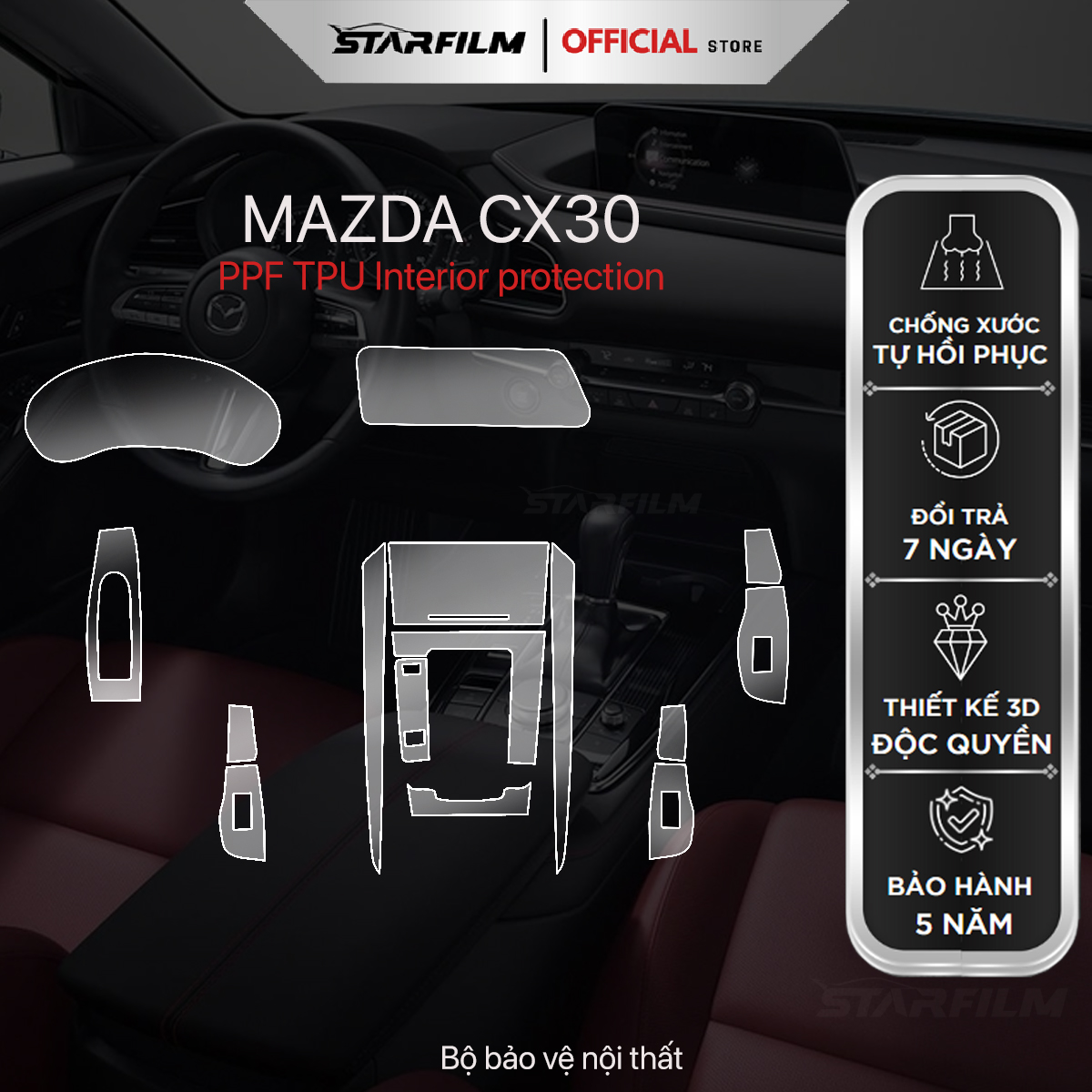 MAZDA CX30 2022 PPF TPU nội thất chống xước tự hồi phục STARFILM